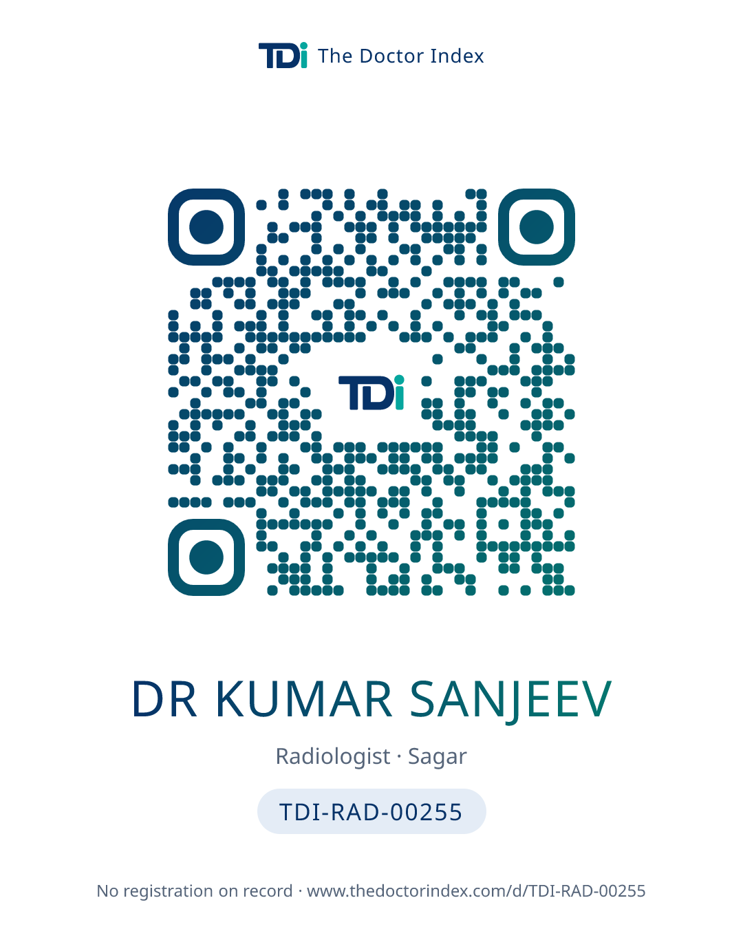 QR card for Dr Kumar Sanjeev, TDI-RAD-00255
