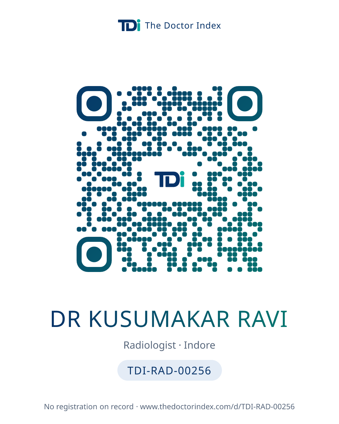 QR card for Dr Kusumakar Ravi, TDI-RAD-00256