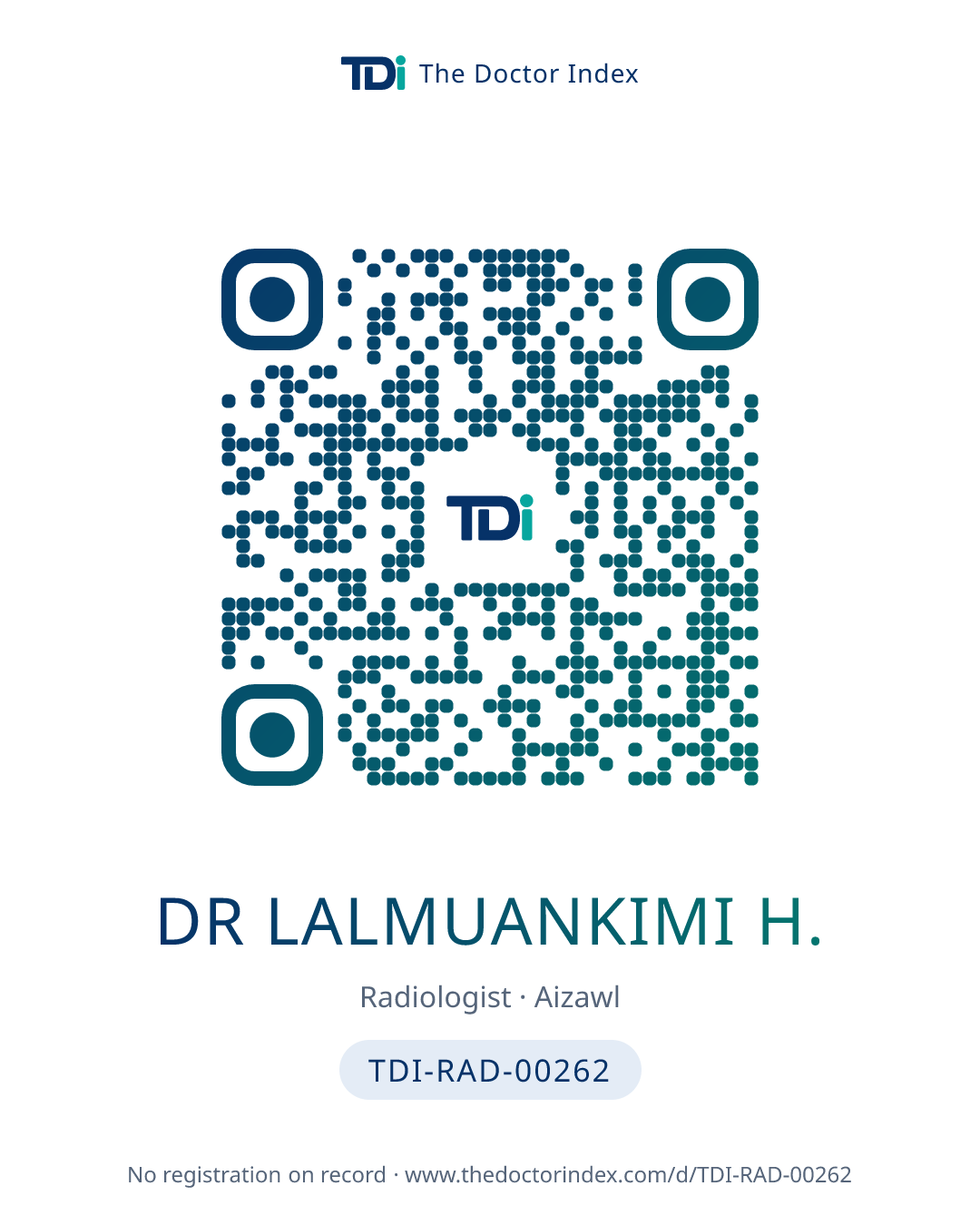 QR card for Dr Lalmuankimi H., TDI-RAD-00262