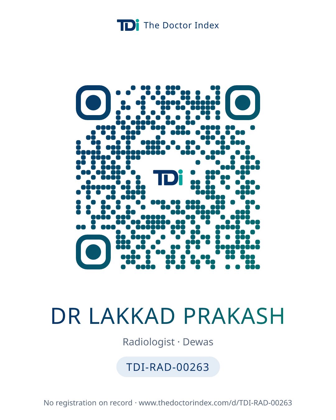 QR card for Dr Lakkad Prakash, TDI-RAD-00263