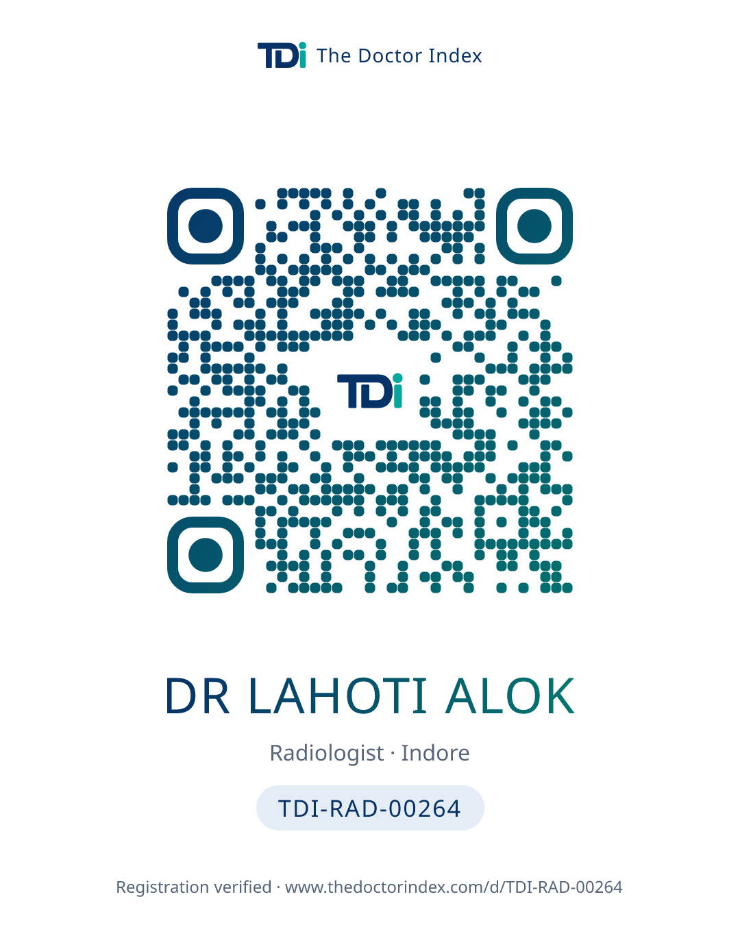 QR card for Dr Lahoti Alok, TDI-RAD-00264