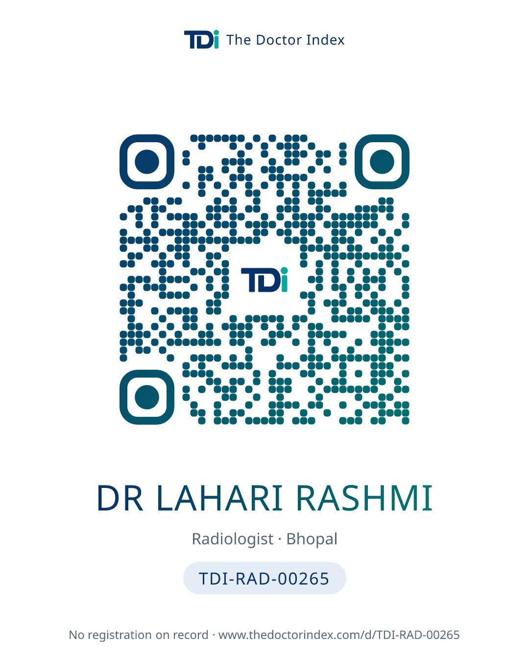QR card for Dr Lahari Rashmi, TDI-RAD-00265