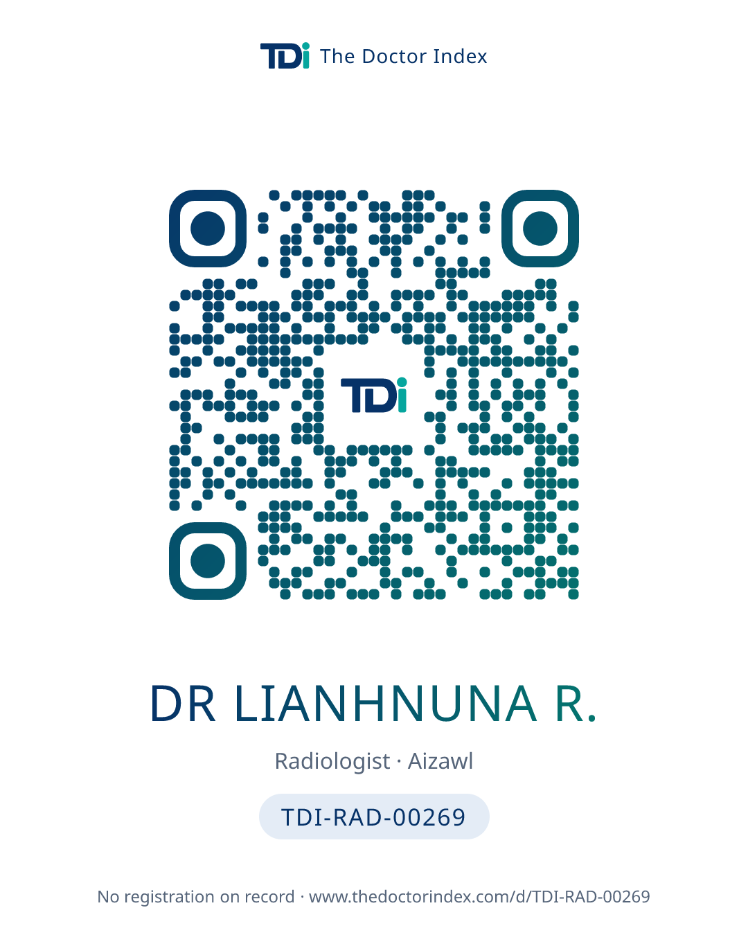 QR card for Dr Lianhnuna R., TDI-RAD-00269