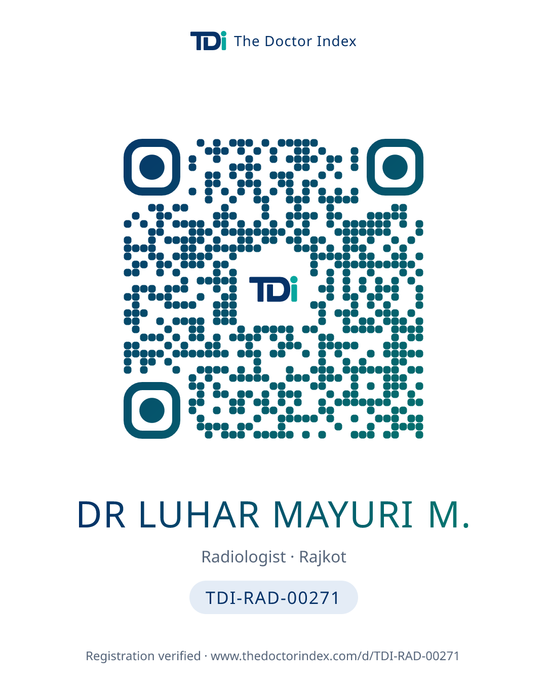 QR card for Dr Luhar Mayuri M., TDI-RAD-00271