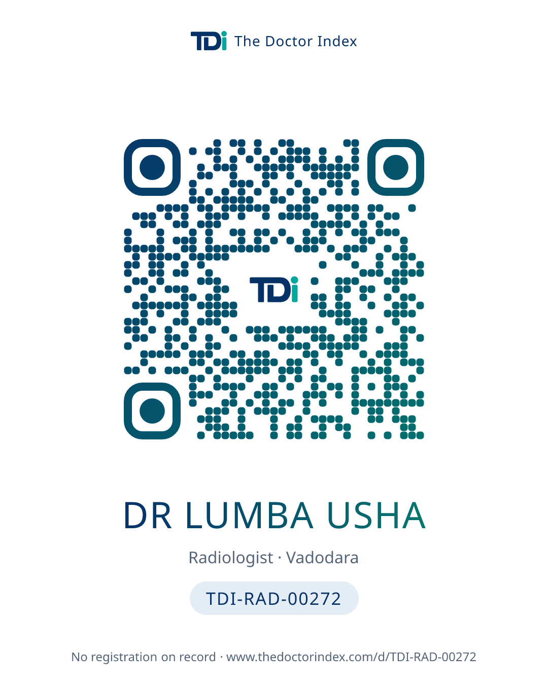 QR card for Dr Lumba Usha, TDI-RAD-00272