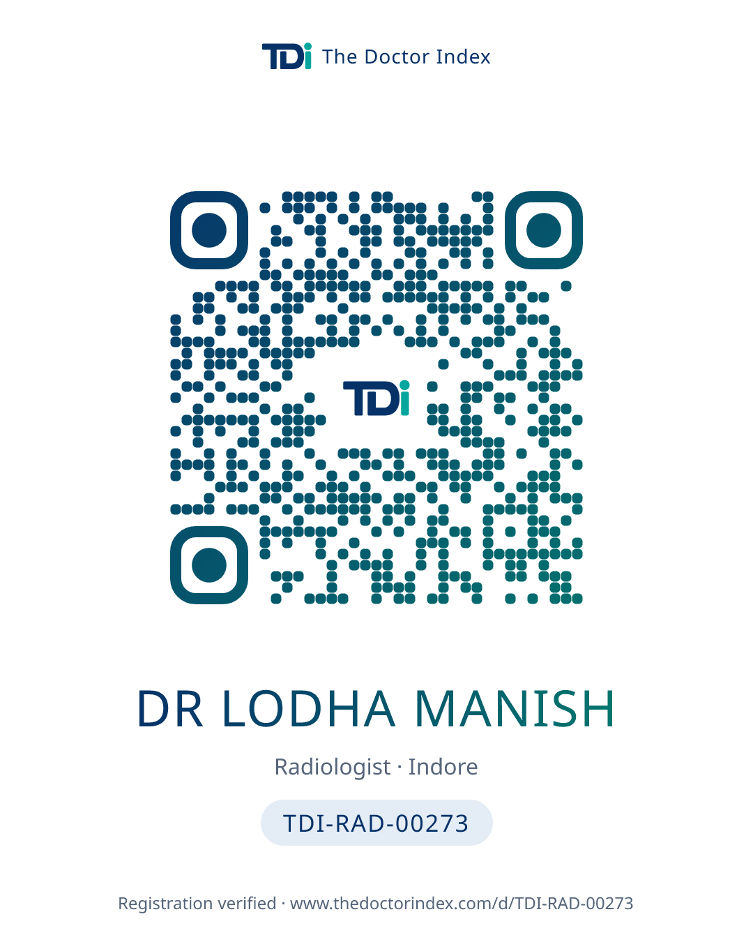 QR card for Dr Lodha Manish, TDI-RAD-00273