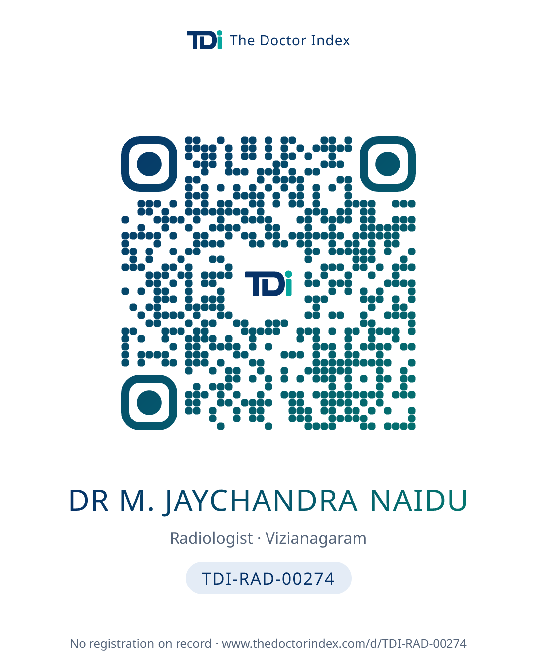 QR card for Dr M. Jaychandra Naidu, TDI-RAD-00274