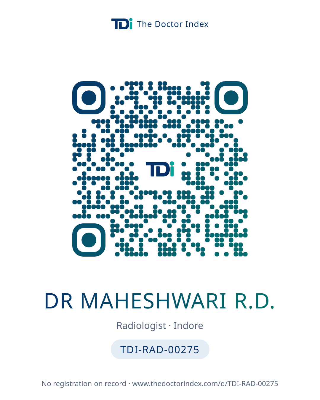 QR card for Dr Maheshwari R.D., TDI-RAD-00275