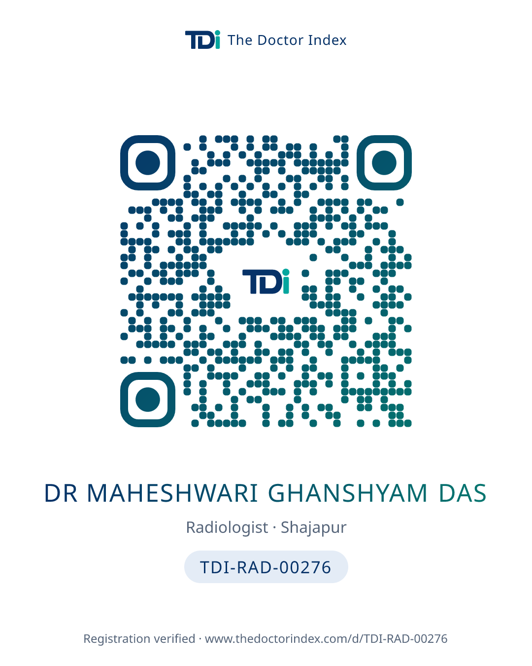 QR card for Dr Maheshwari Ghanshyam Das, TDI-RAD-00276