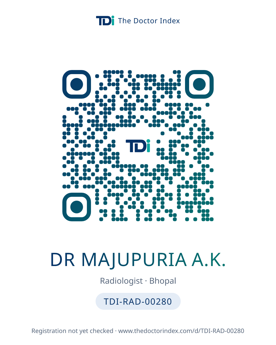 QR card for Dr Majupuria A.K., TDI-RAD-00280