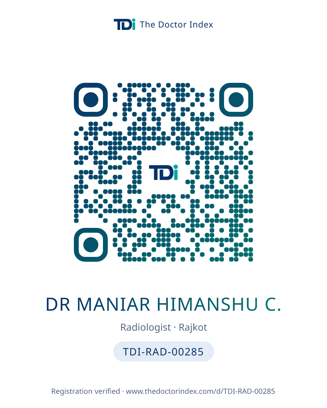 QR card for Dr Maniar Himanshu C., TDI-RAD-00285