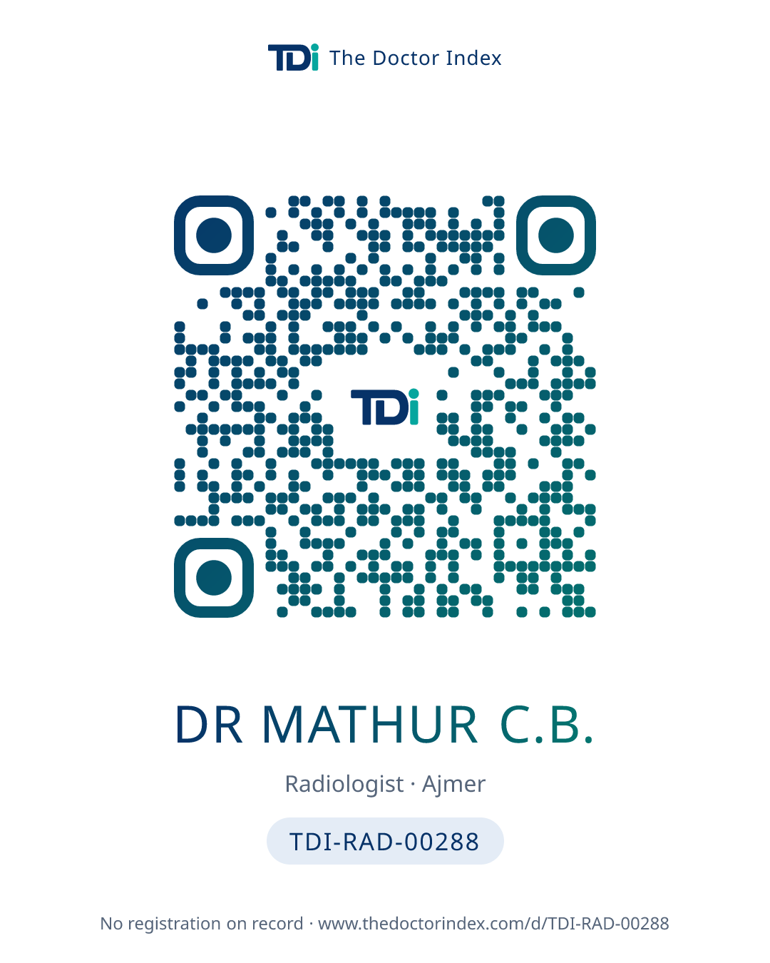 QR card for Dr Mathur C.B., TDI-RAD-00288