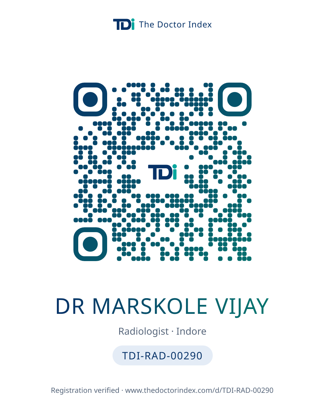 QR card for Dr Marskole Vijay, TDI-RAD-00290