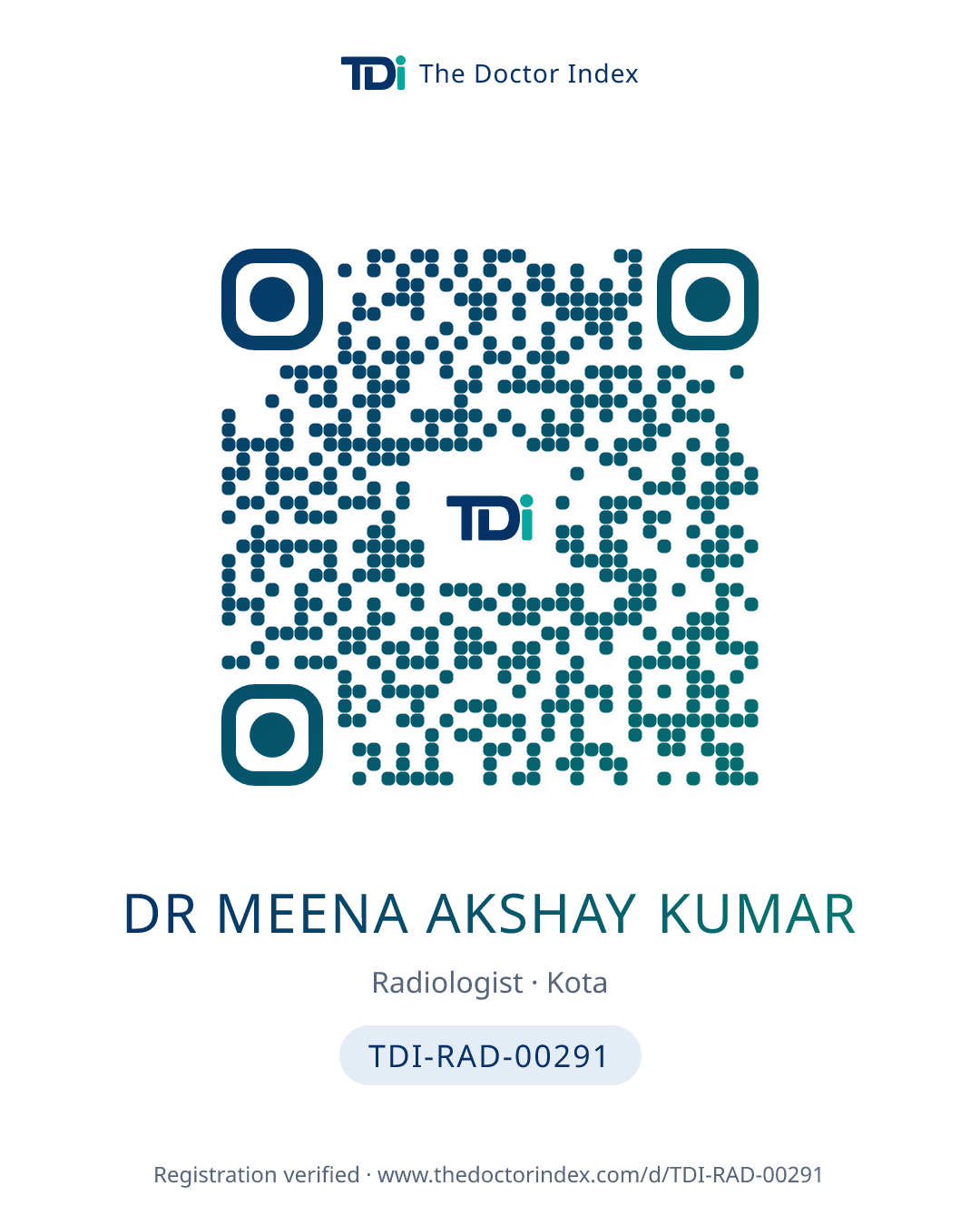 QR card for Dr Meena Akshay Kumar, TDI-RAD-00291