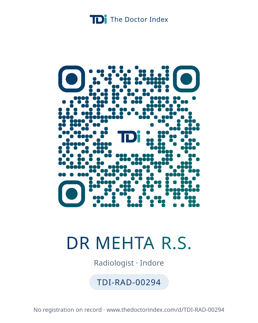 QR card for Dr Mehta R.S., TDI-RAD-00294
