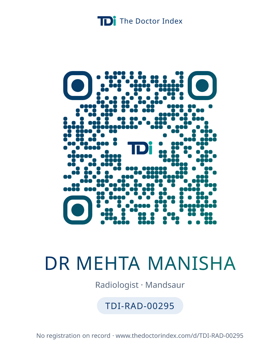 QR card for Dr Mehta Manisha, TDI-RAD-00295