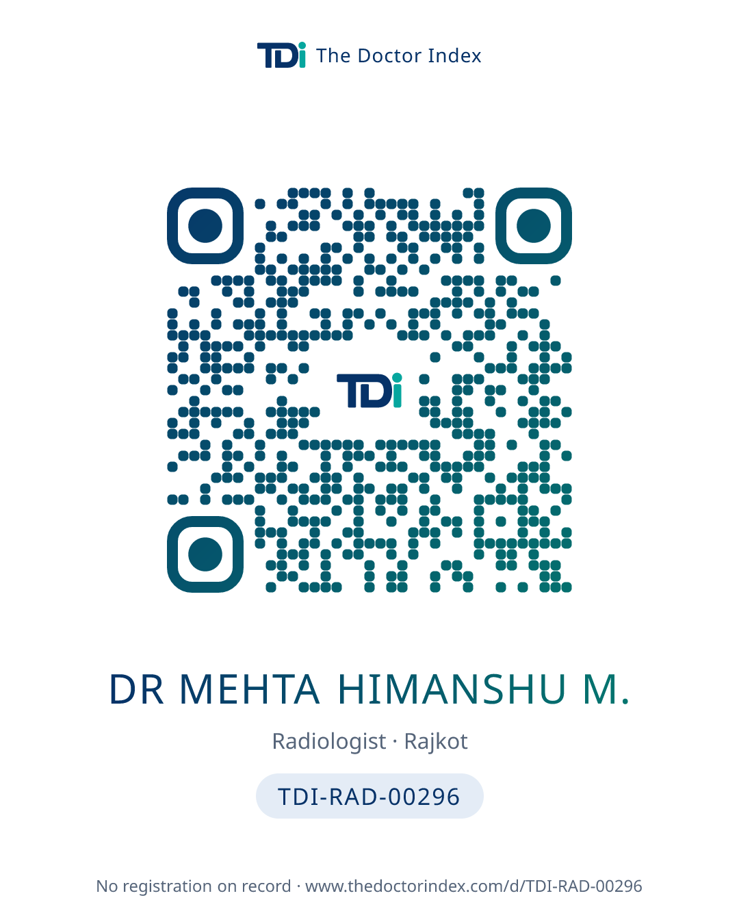 QR card for Dr Mehta Himanshu M., TDI-RAD-00296