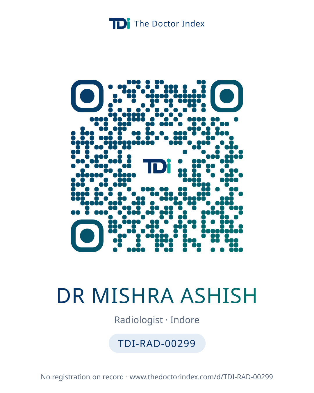 QR card for Dr Mishra Ashish, TDI-RAD-00299