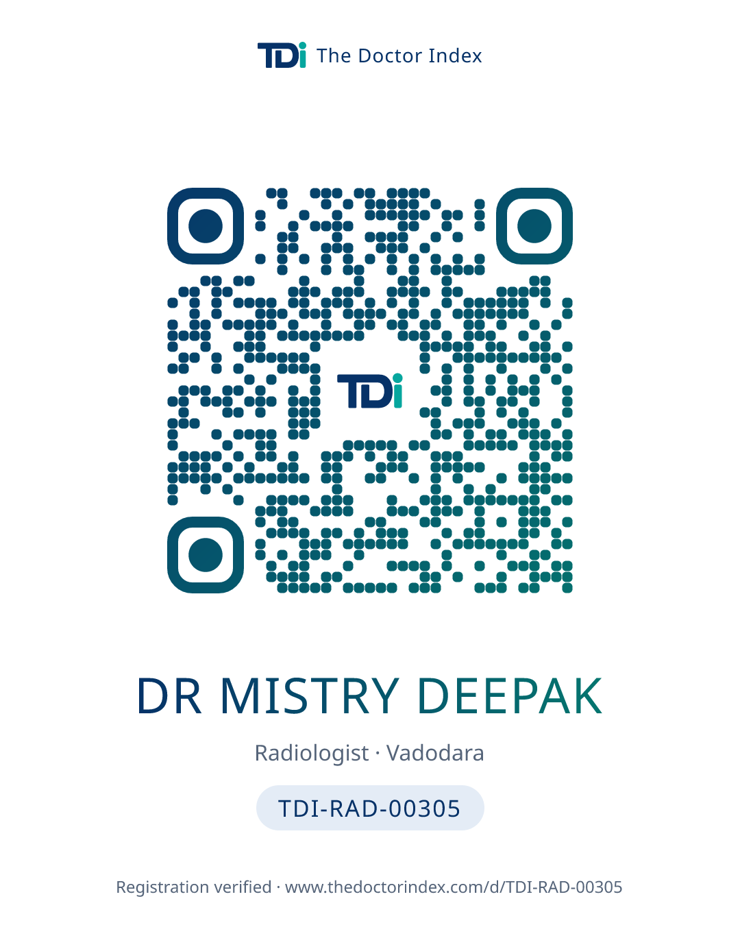 QR card for Dr Mistry Deepak, TDI-RAD-00305