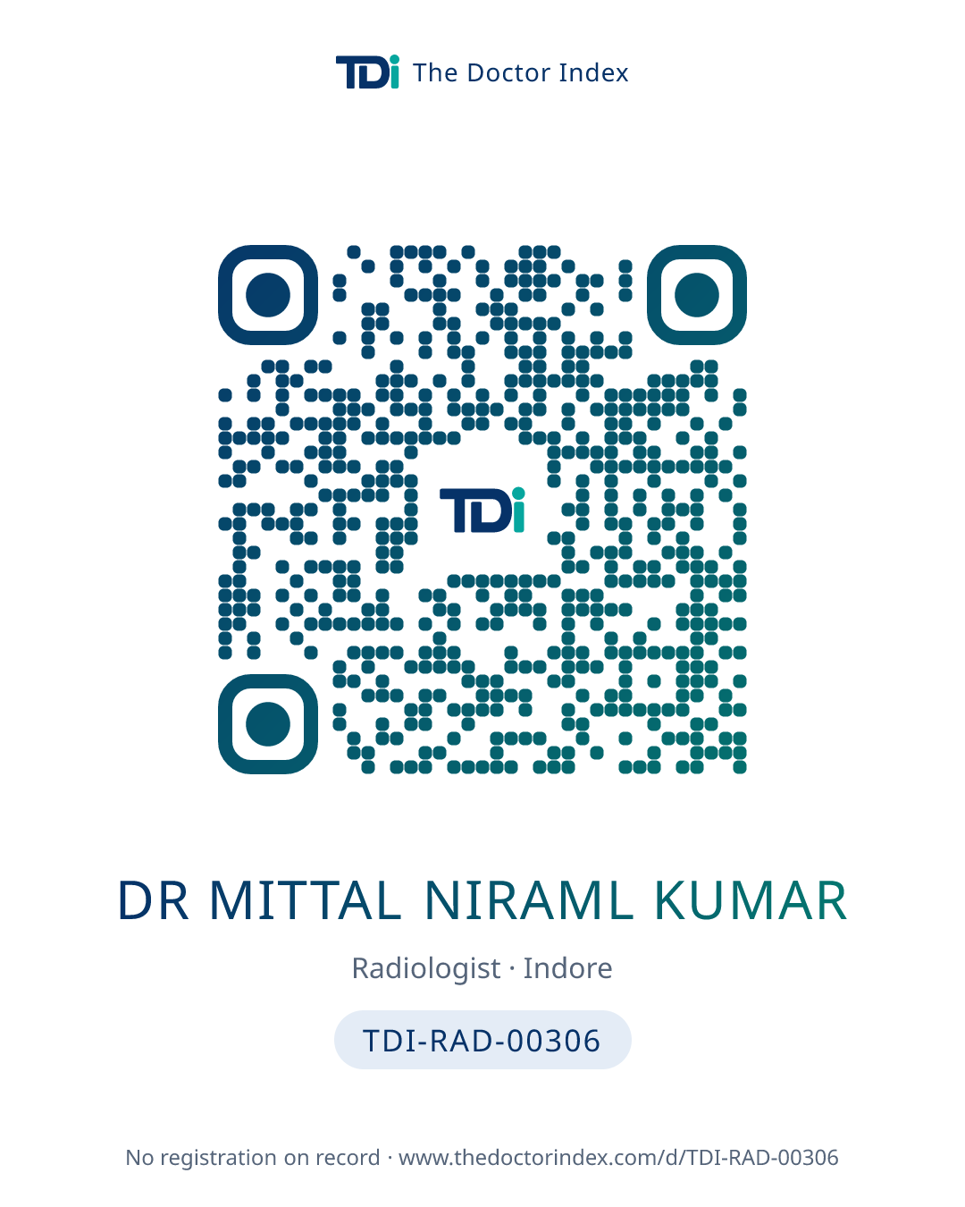 QR card for Dr Mittal Niraml Kumar, TDI-RAD-00306