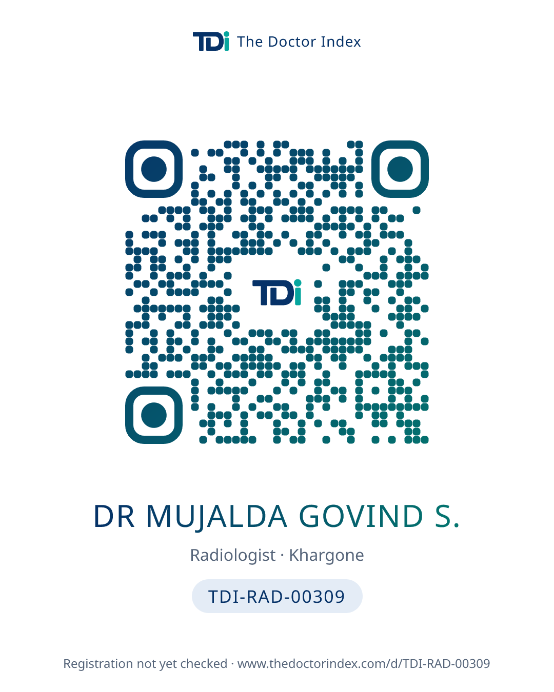 QR card for Dr Mujalda Govind S., TDI-RAD-00309