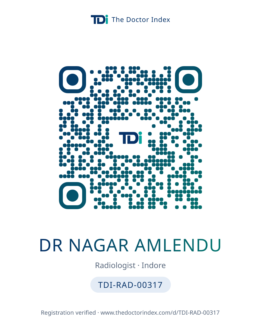 QR card for Dr Nagar Amlendu, TDI-RAD-00317