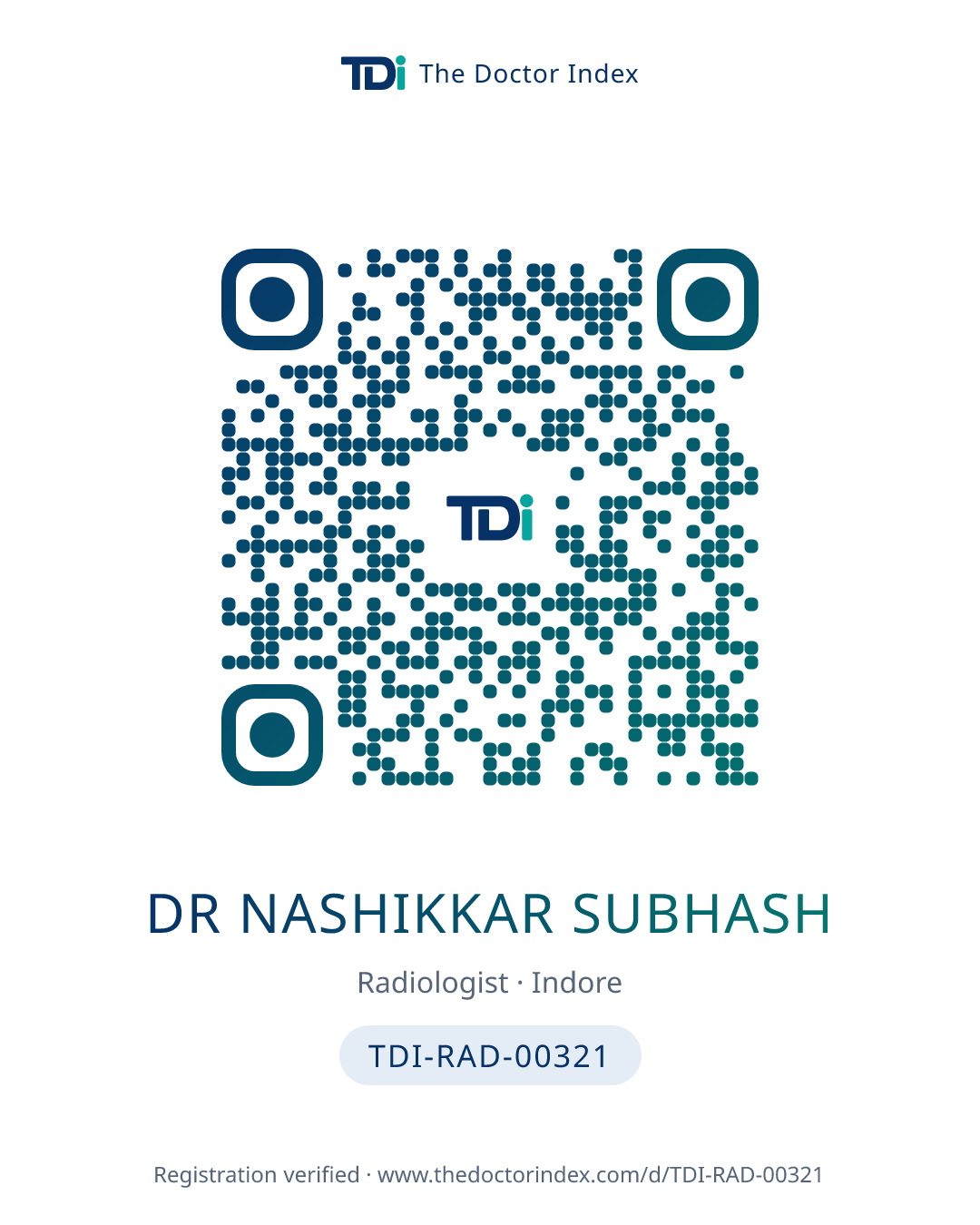 QR card for Dr Nashikkar Subhash, TDI-RAD-00321