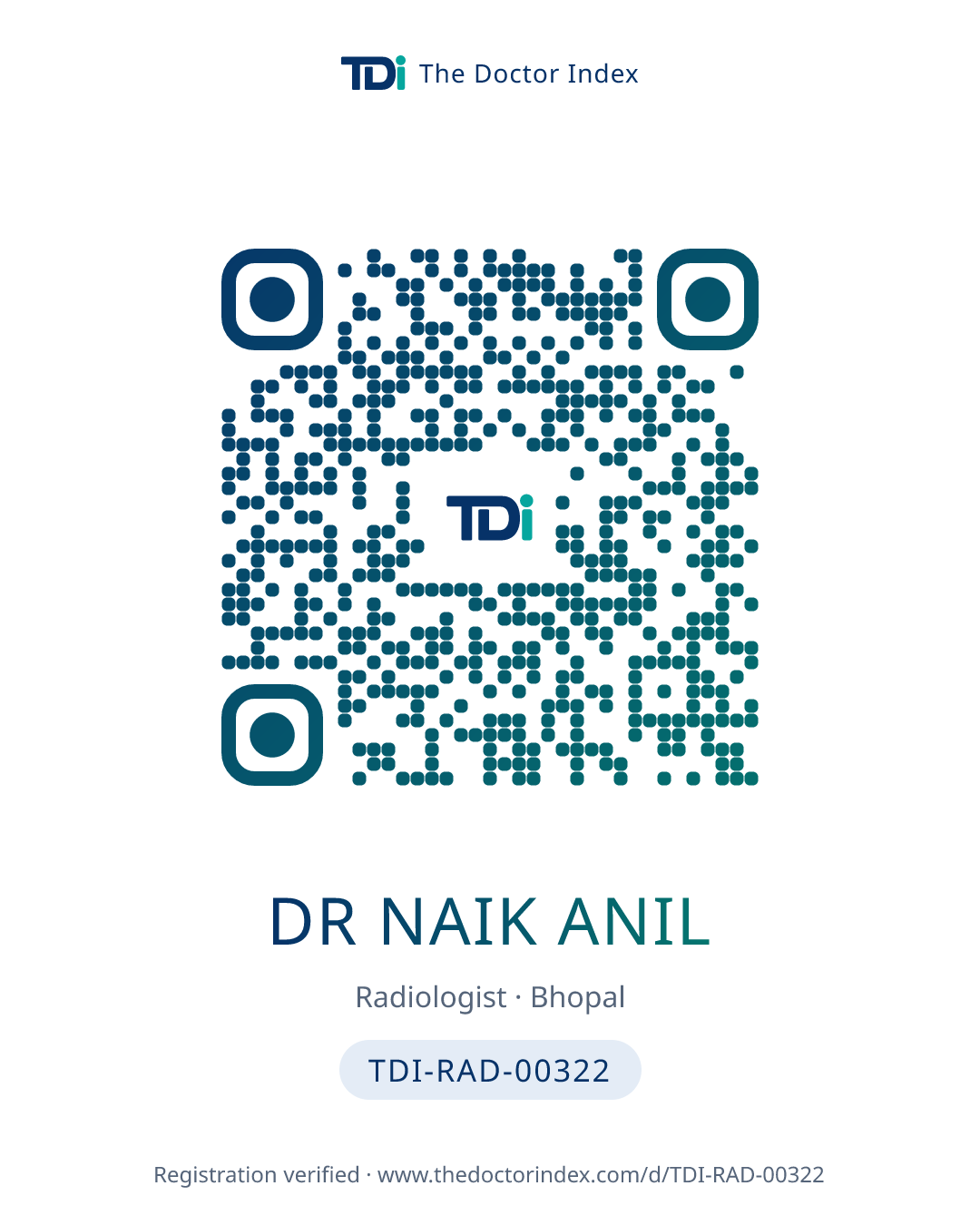 QR card for Dr Naik Anil, TDI-RAD-00322