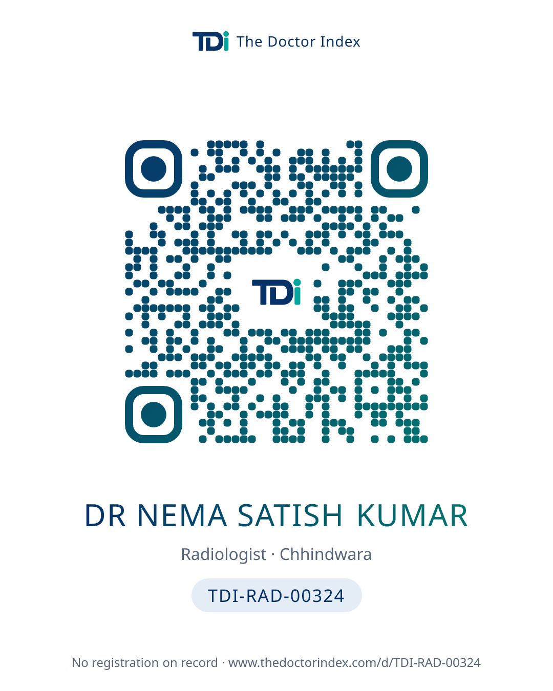 QR card for Dr Nema Satish Kumar, TDI-RAD-00324