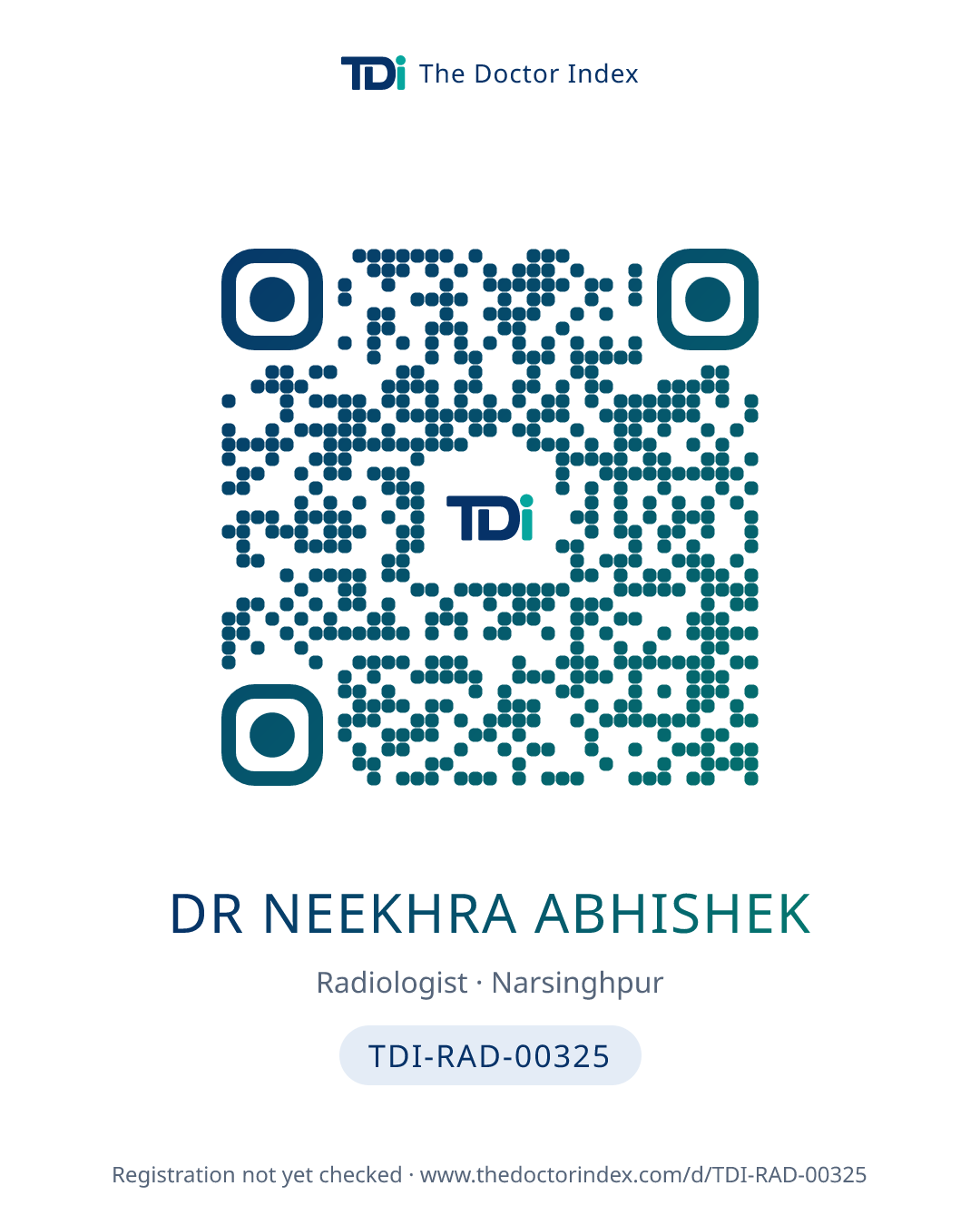 QR card for Dr Neekhra Abhishek, TDI-RAD-00325