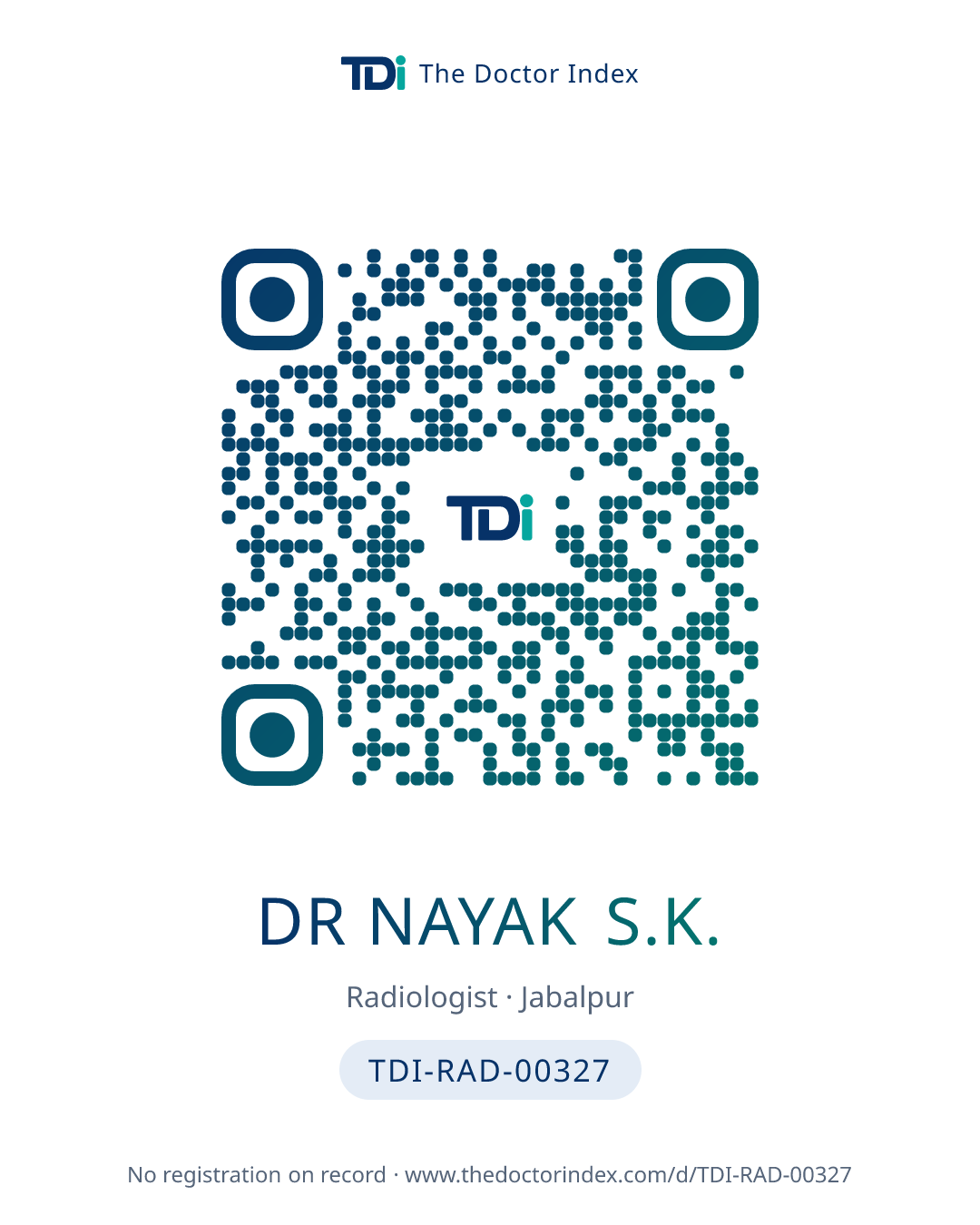 QR card for Dr Nayak S.K., TDI-RAD-00327