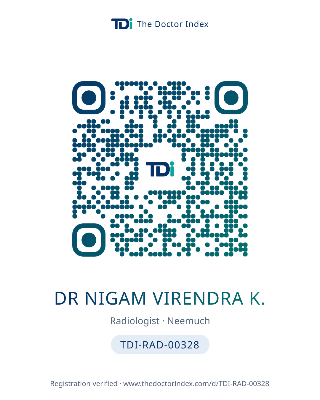 QR card for Dr Nigam Virendra K., TDI-RAD-00328