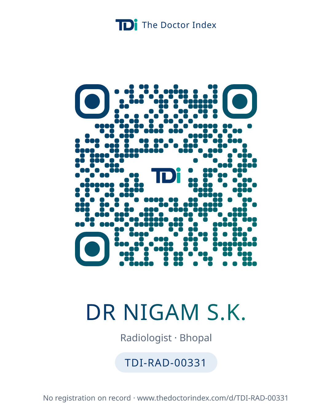 QR card for Dr Nigam S.K., TDI-RAD-00331