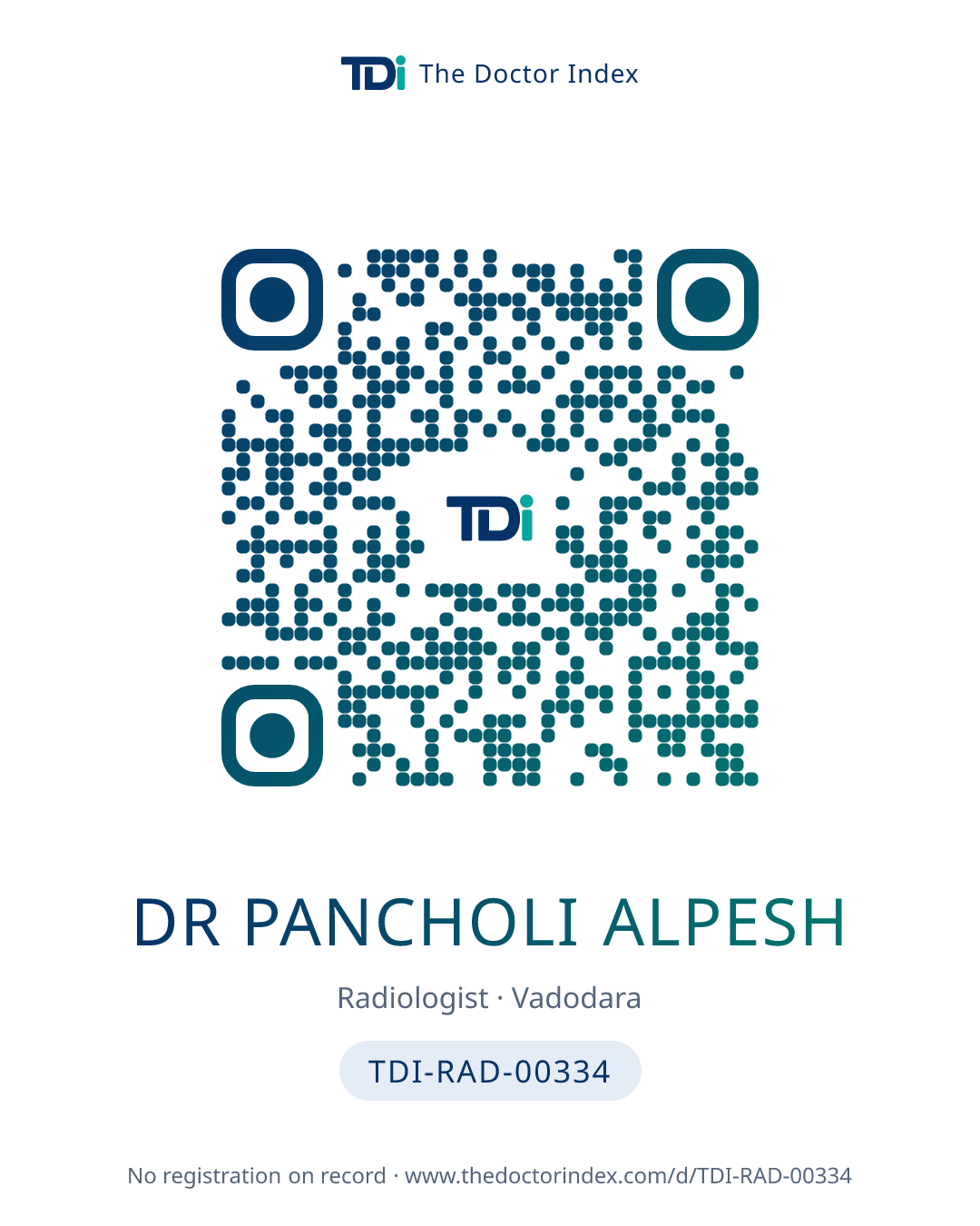 QR card for Dr Pancholi Alpesh, TDI-RAD-00334