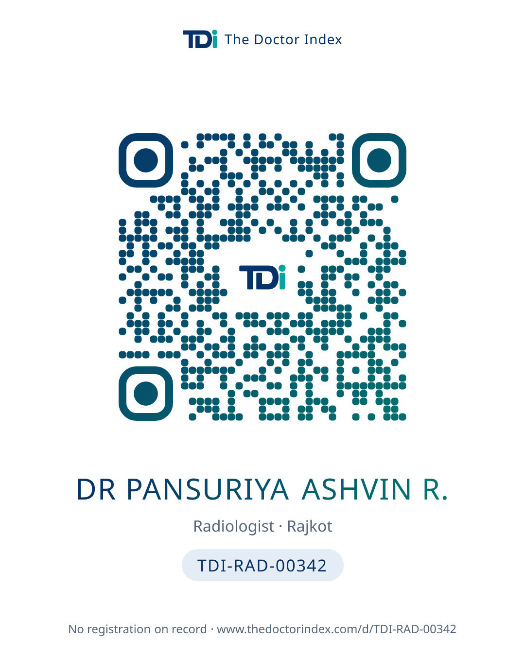 QR card for Dr Pansuriya Ashvin R., TDI-RAD-00342