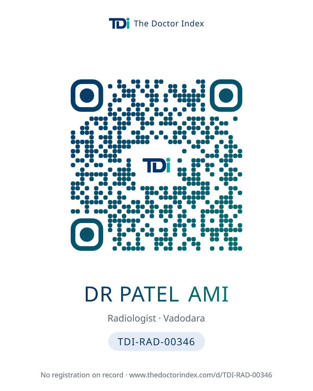QR card for Dr Patel Ami, TDI-RAD-00346