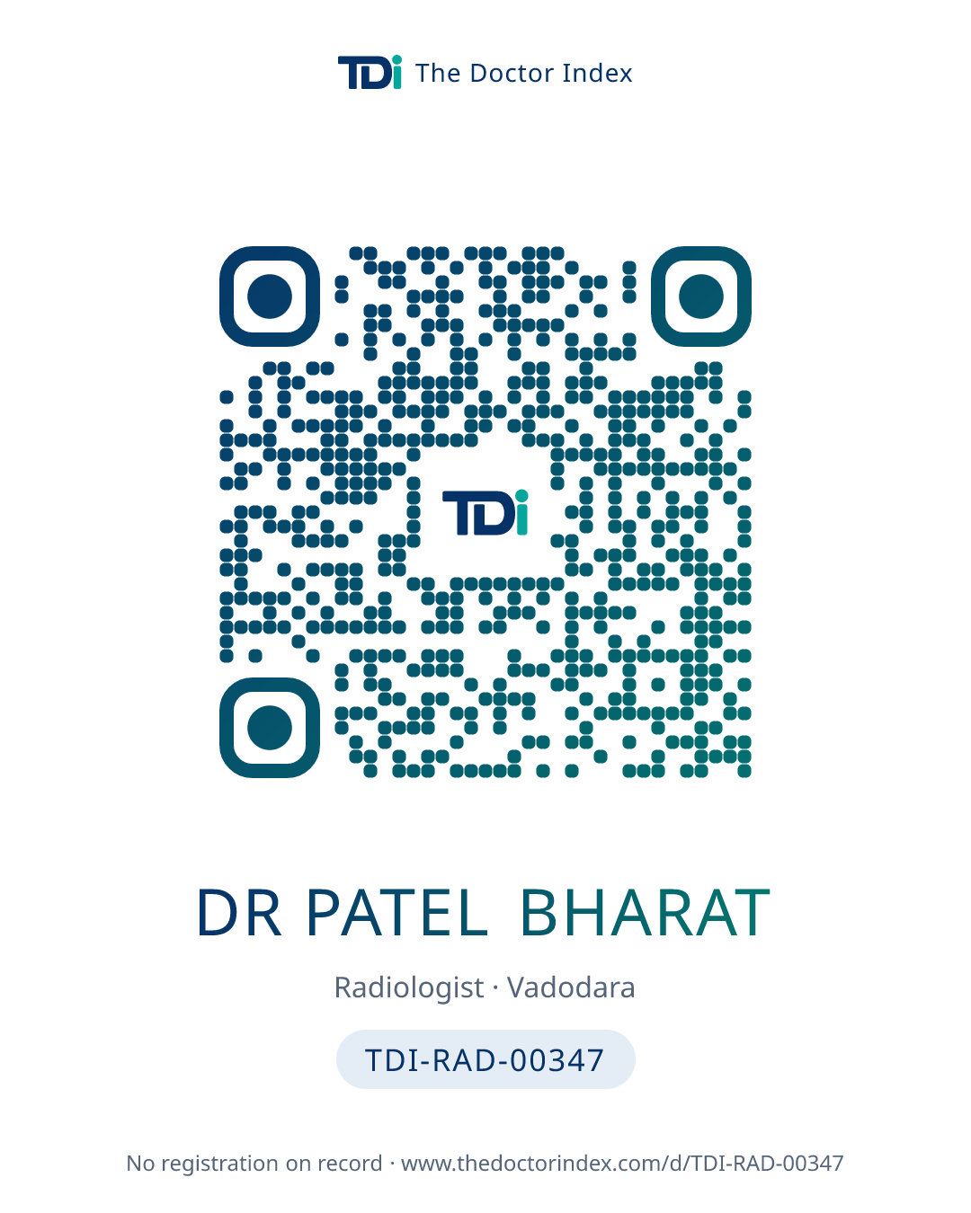 QR card for Dr Patel Bharat, TDI-RAD-00347