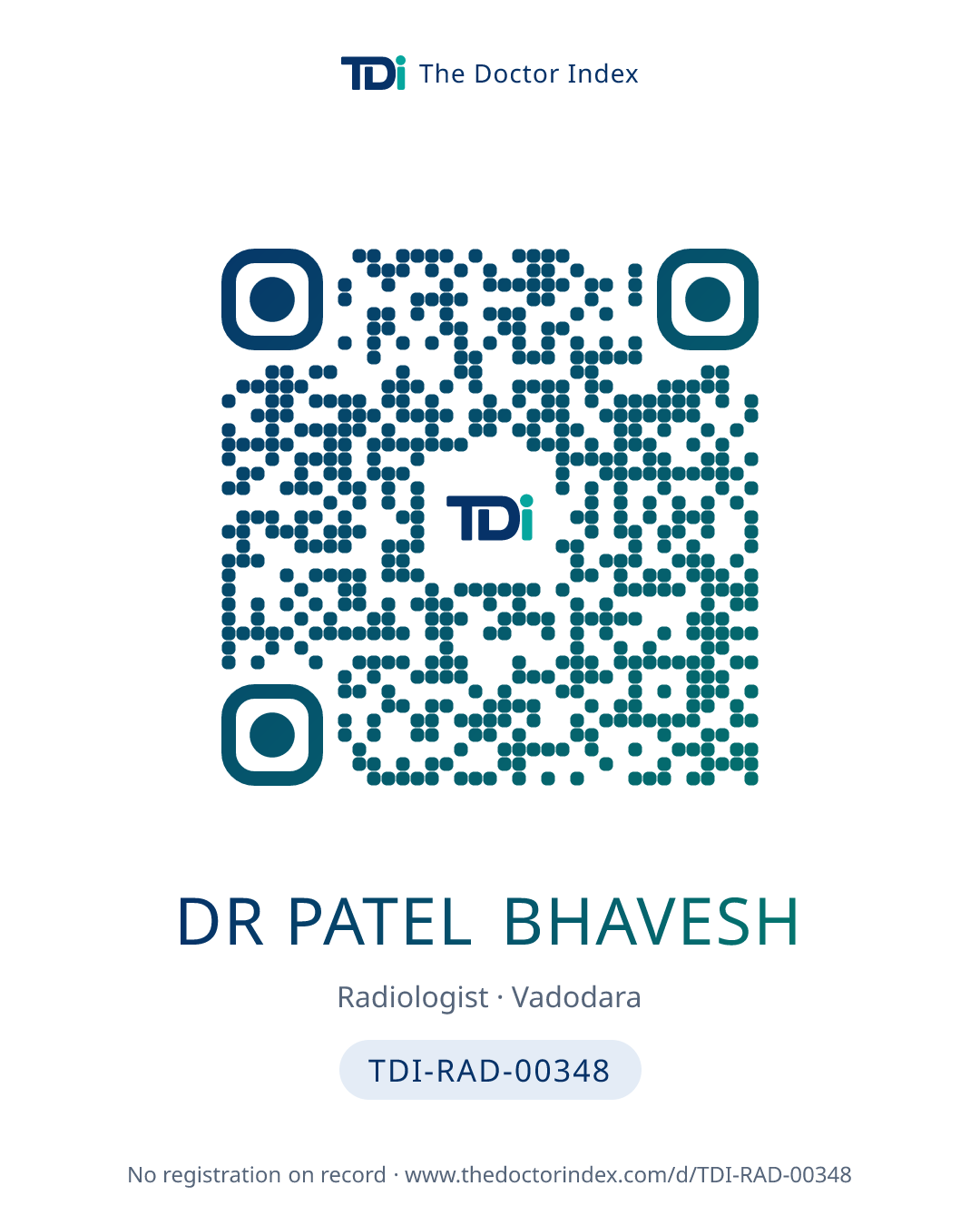 QR card for Dr Patel Bhavesh, TDI-RAD-00348