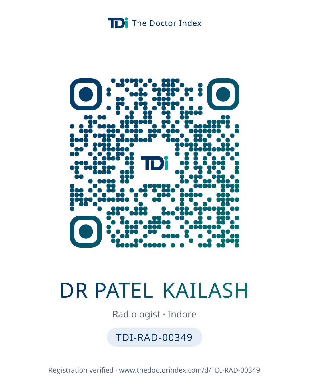 QR card for Dr Patel Kailash, TDI-RAD-00349