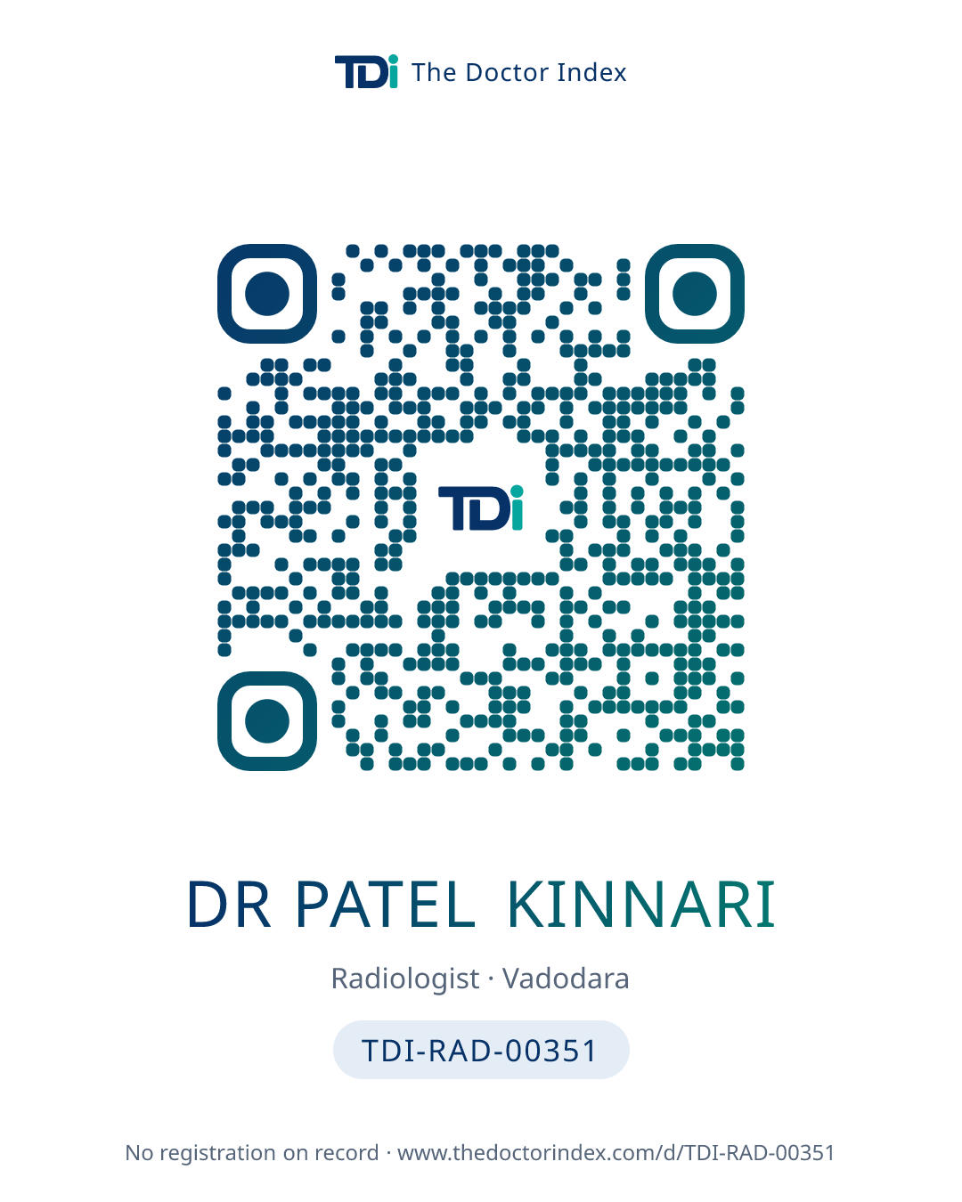 QR card for Dr Patel Kinnari, TDI-RAD-00351
