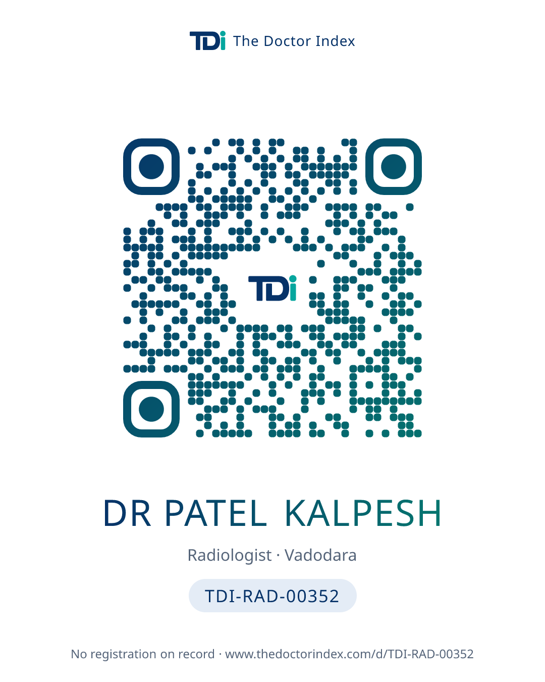 QR card for Dr Patel Kalpesh, TDI-RAD-00352