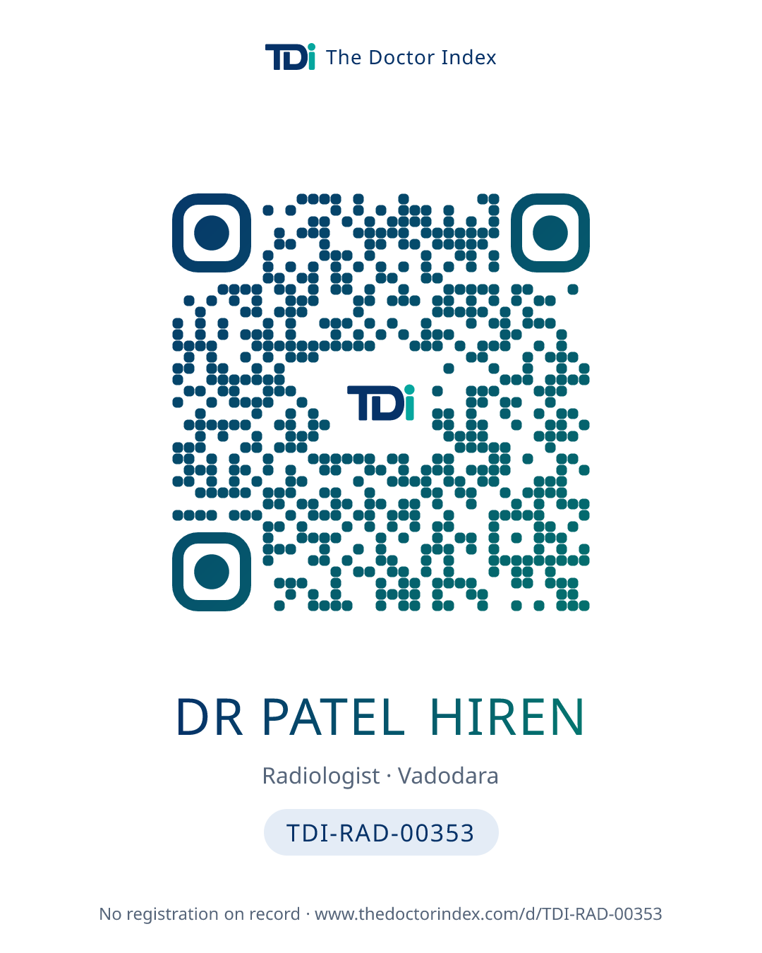 QR card for Dr Patel Hiren, TDI-RAD-00353
