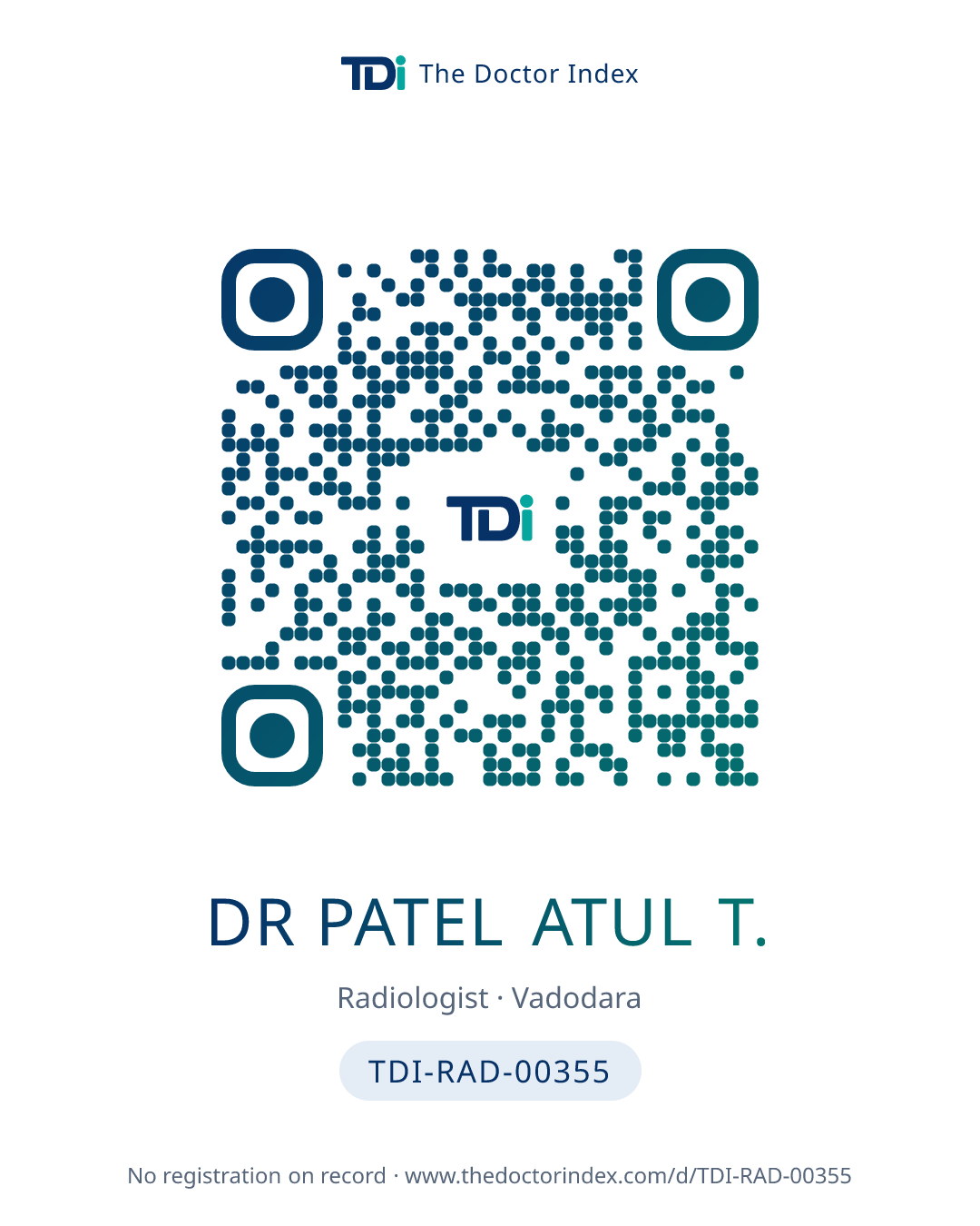 QR card for Dr Patel Atul T., TDI-RAD-00355