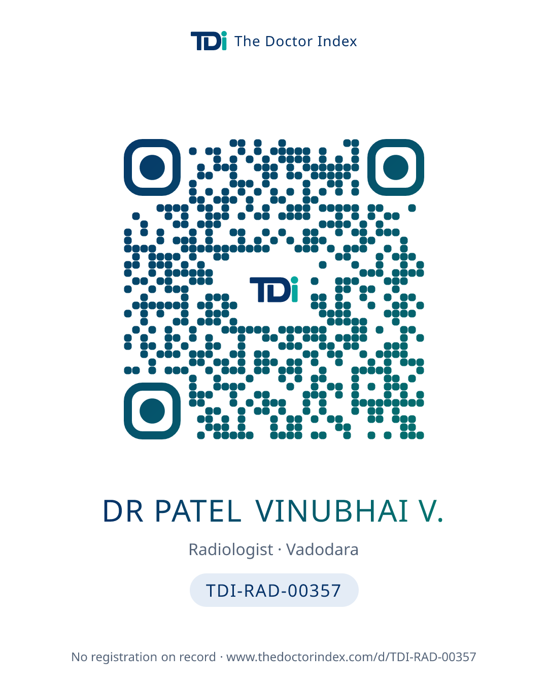 QR card for Dr Patel Vinubhai V., TDI-RAD-00357