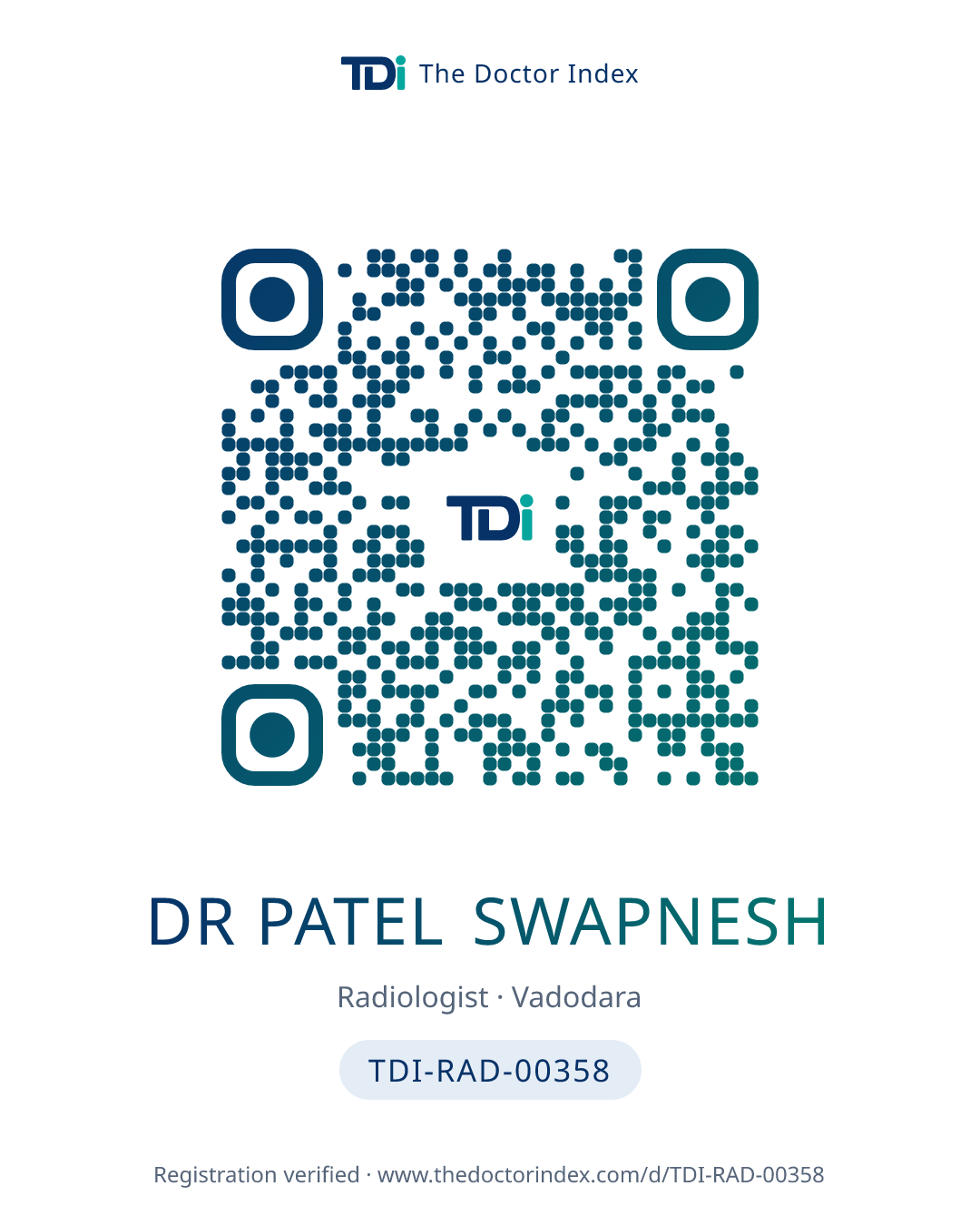 QR card for Dr Patel Swapnesh, TDI-RAD-00358