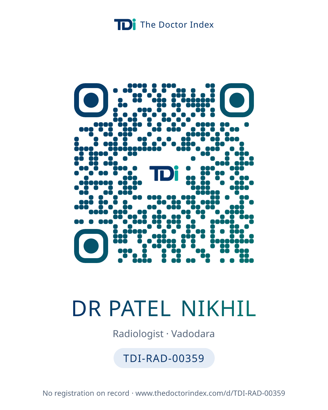 QR card for Dr Patel Nikhil, TDI-RAD-00359