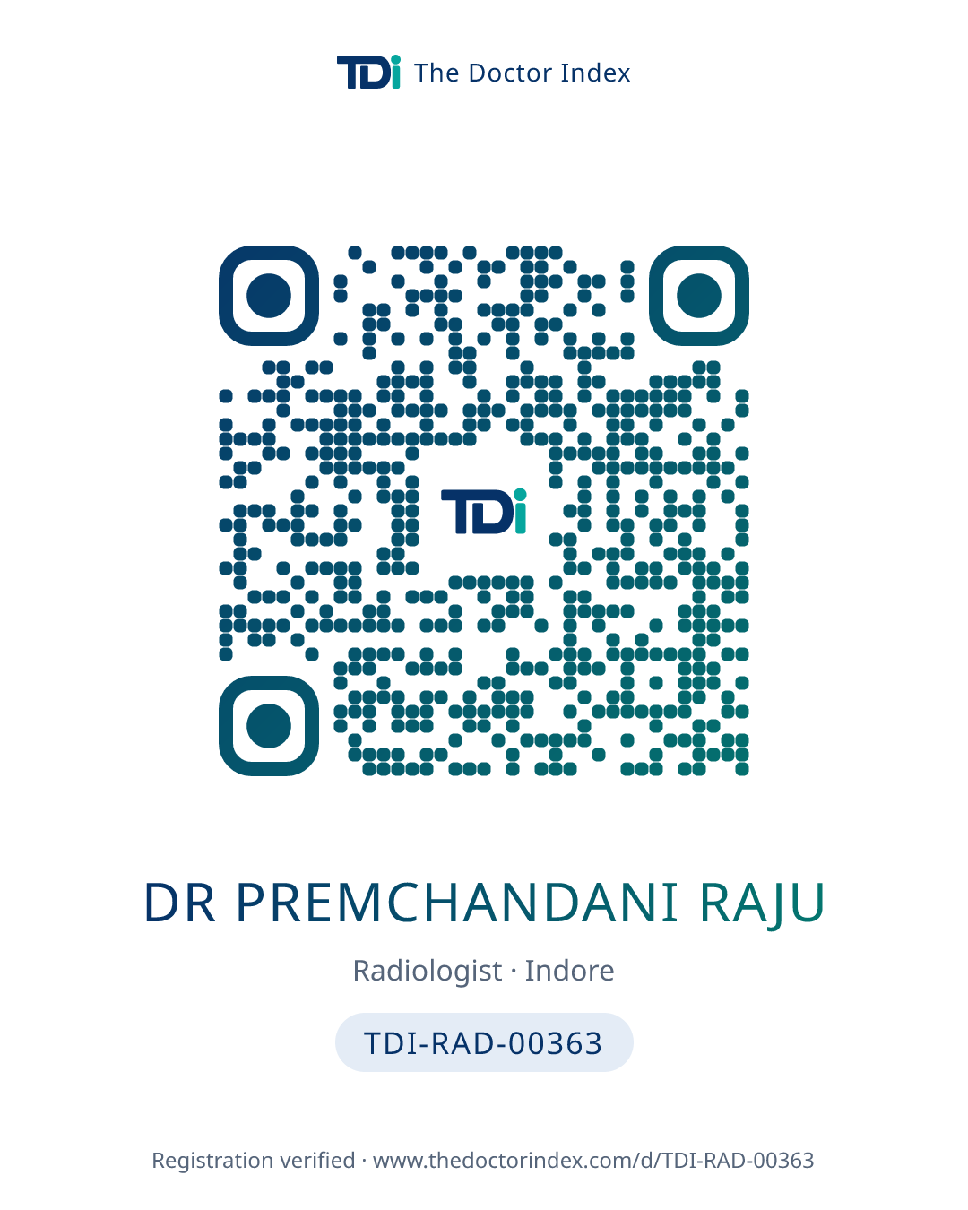 QR card for Dr Premchandani Raju, TDI-RAD-00363