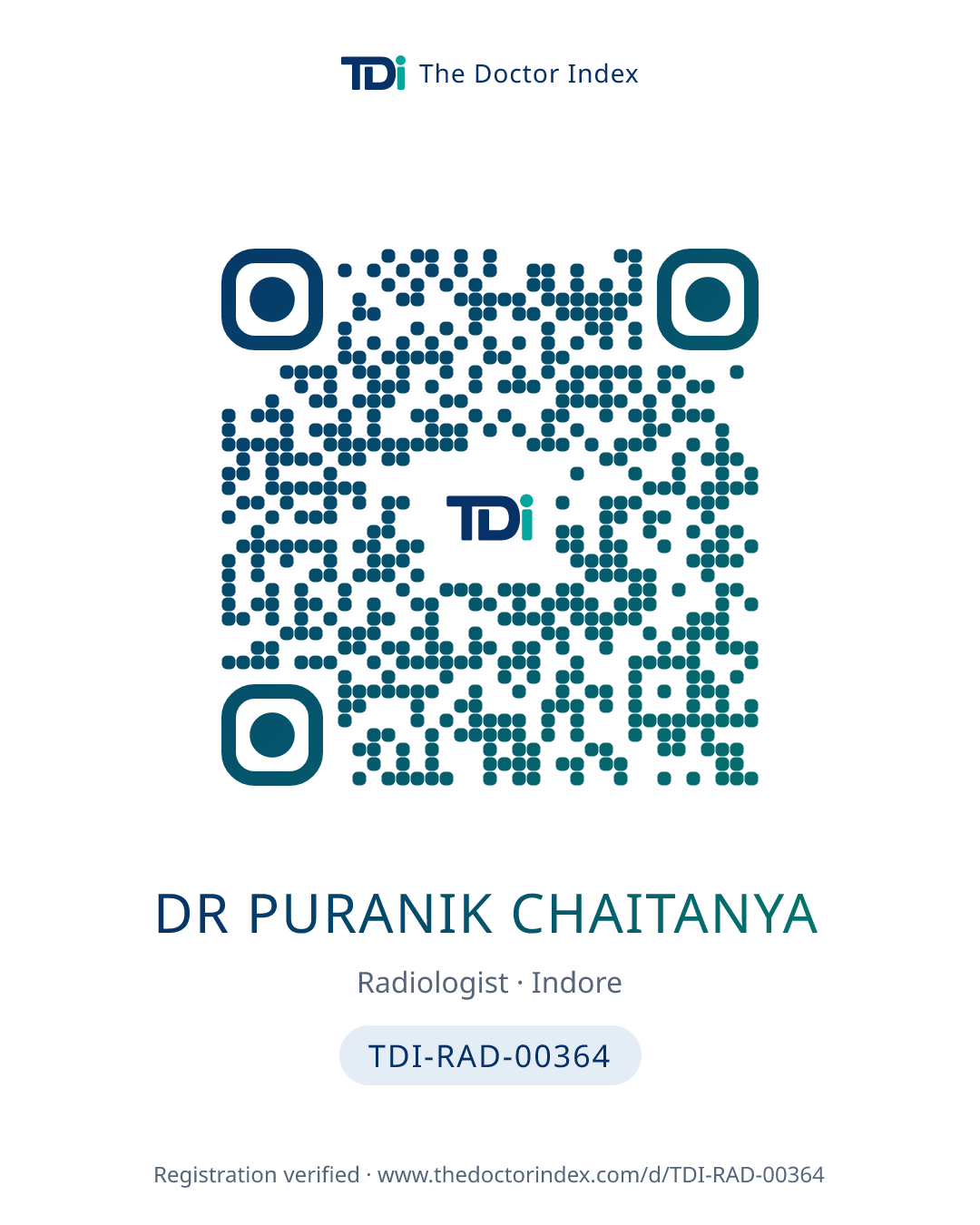 QR card for Dr Puranik Chaitanya, TDI-RAD-00364
