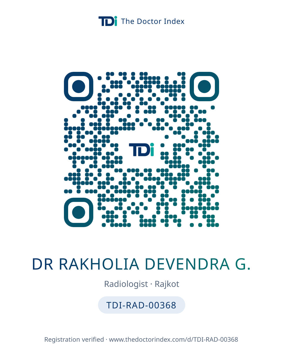 QR card for Dr Rakholia Devendra G., TDI-RAD-00368