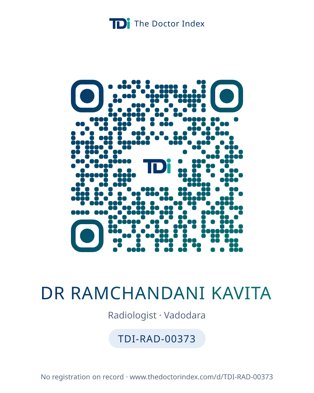 QR card for Dr Ramchandani Kavita, TDI-RAD-00373